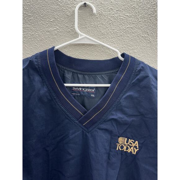 Swingster Windbreaker Size XL USA Today Blue Embroidered Long Sleeve V-Neck - Picture 3 of 12